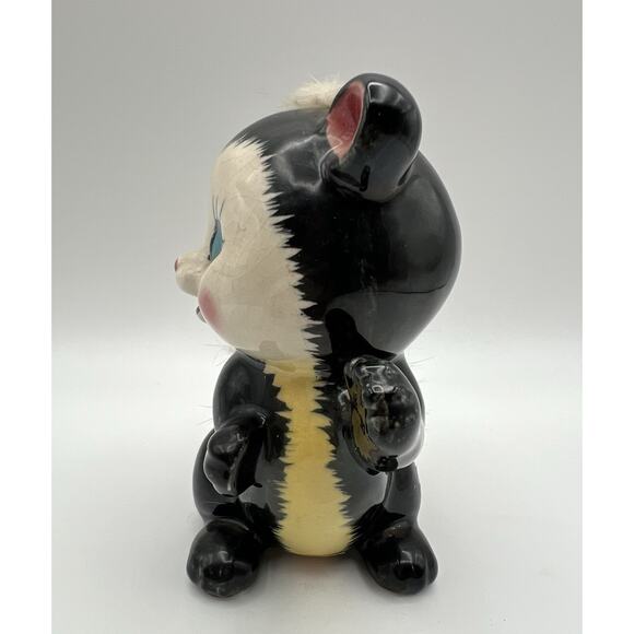 Ries Japan Ceramic Skunk Figurine 5.5” w Fur Hair Black & White Vintage Kitschy - Picture 4 of 10